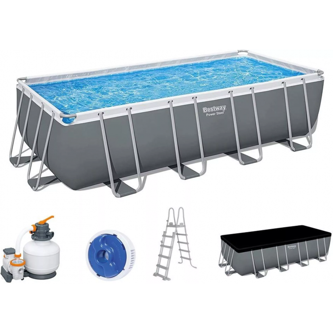 Каркасный бассейн BESTWAY POWER STEEL 549х274х132см, 16477л, песчаный фильтр-насос, 5678/ч, лестница, тент, поплавок-дозатор 5619Q BW
