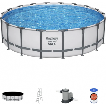 Каркасный бассейн BESTWAY STEEL PRO MAX 561FJ 549x132 см, 26000 л, фильтр-насос 5678 л\ч, лестница, тент