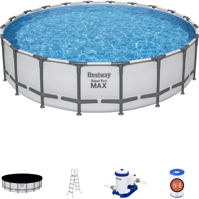 Каркасный бассейн BESTWAY STEEL PRO MAX 561FM 610x132см, 33240 л, фильтр-насос 9463 л\ч, лестница, тент 561FM BW