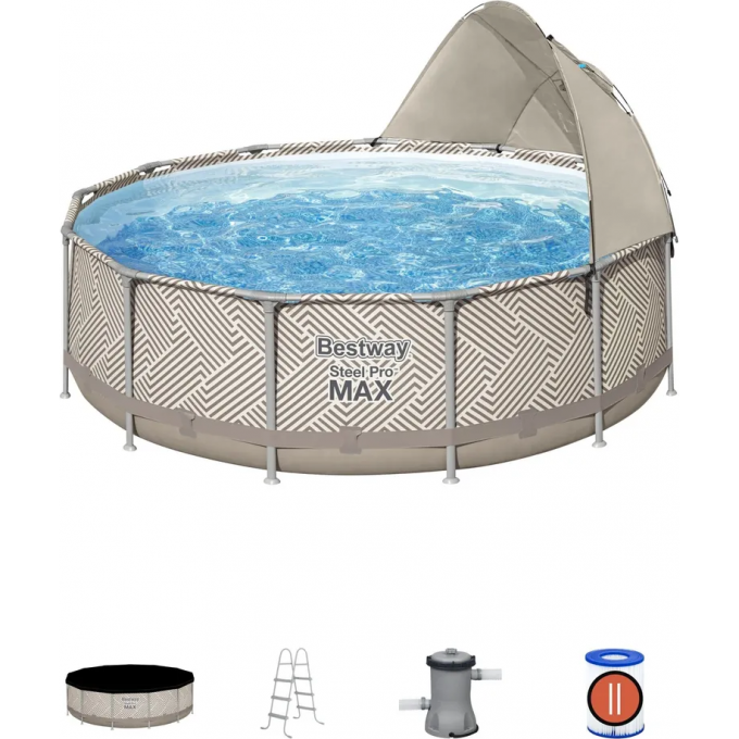 Каркасный бассейн BESTWAY STEEL PRO MAX 561FY 396x107см, 11133 л, фильтр-насос 2006 л\ч, лестница, тент, навес 561FY BW