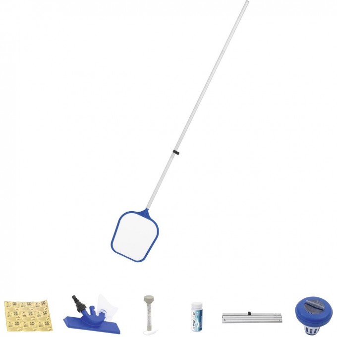 Набор для чистки бассейна BESTWAY (ручка 161 см, сачок, щетка, дозатор, термометр, тест-полоски, рем. набор) 58195 BW